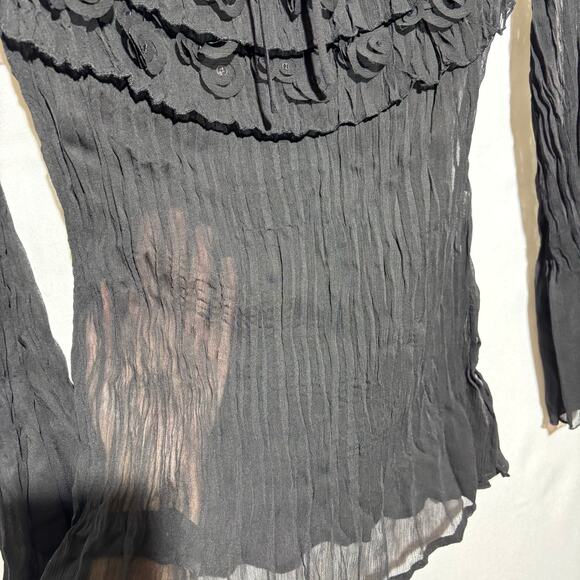 Kaelyn Max Black Long Sleeve Sheer Blouse y2k Whimsygoth Witchy Ruffle Vintage - Picture 4 of 11